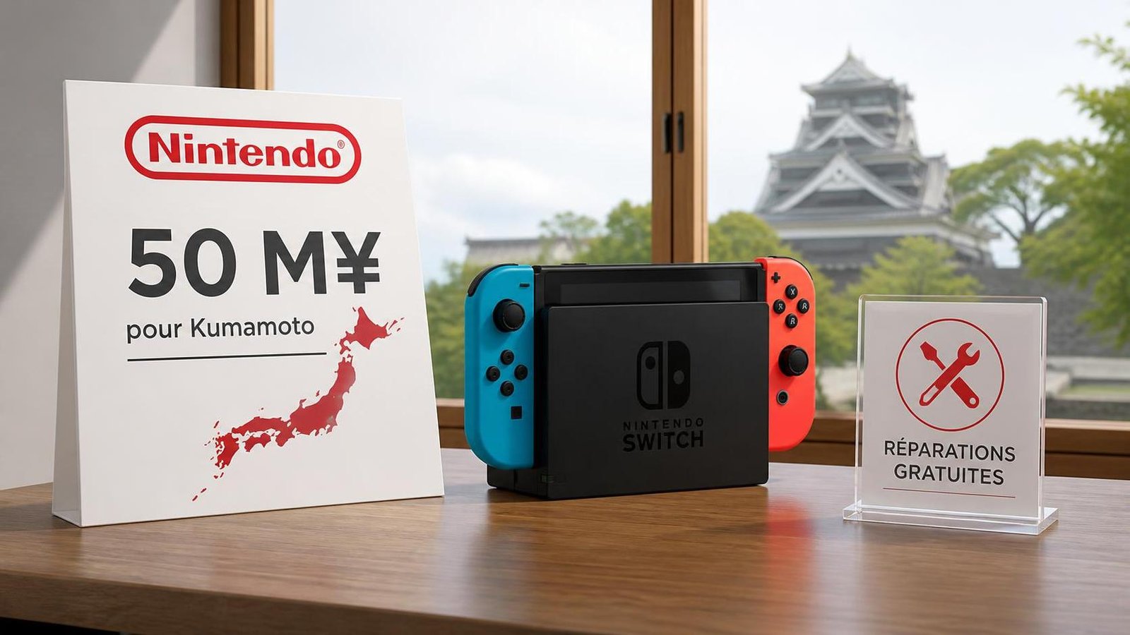 Illustration éditoriale de Nintendo: 50 M¥ pour Kumamoto et réparations gratuites