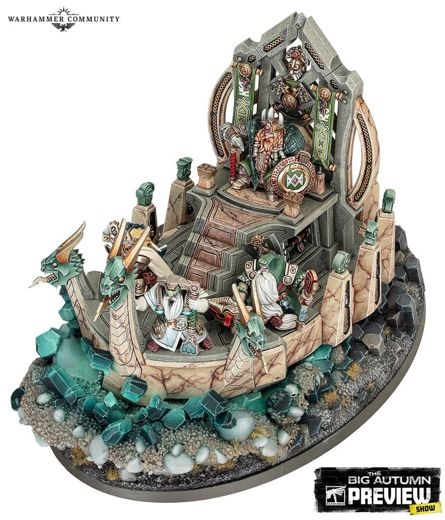 Découvrez les Khazalite Holds, la nouvelle faction duardin d’Age of Sigmar : Army Set, Hjulda Drakkblud, Gholems, High Kyng Valankrom, Fyreslayers et Battletome.