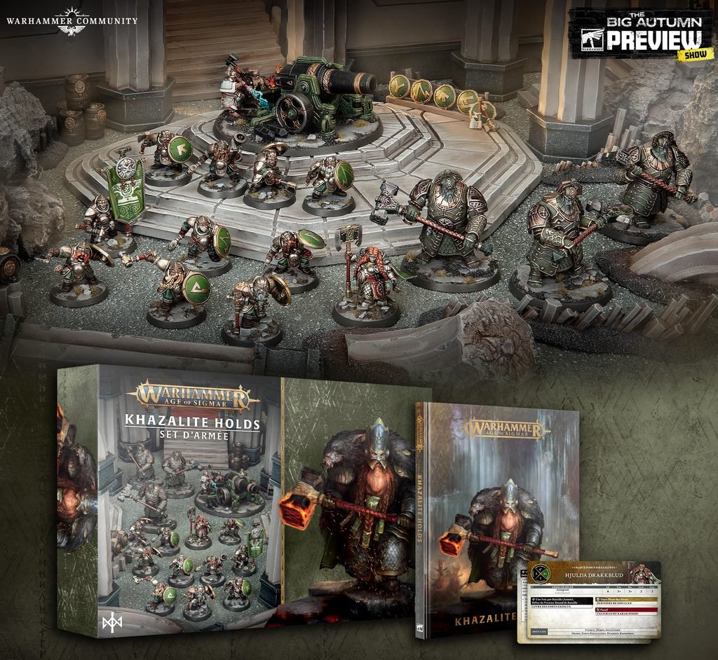 Découvrez les Khazalite Holds, la nouvelle faction duardin d’Age of Sigmar : Army Set, Hjulda Drakkblud, Gholems, High Kyng Valankrom, Fyreslayers et Battletome.