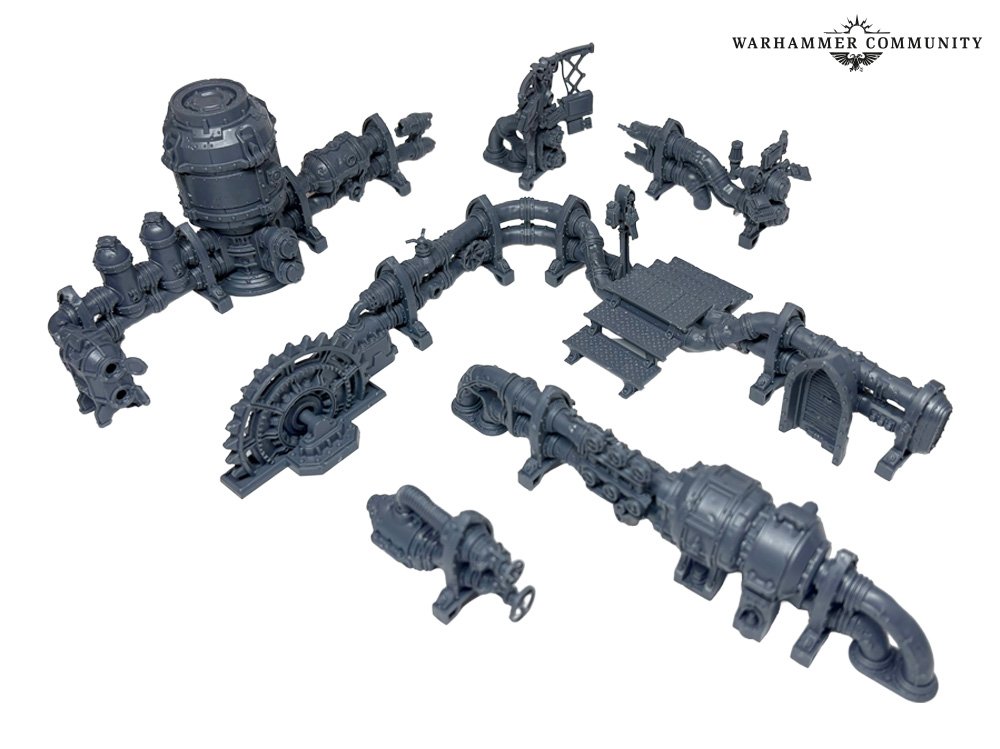 Découvrez les Zone Mortalis Factoria Pipes de Necromunda : tuyaux modulaires, compatibilité Zone Mortalis, constructions verticales et nombreuses combinaisons de décors.