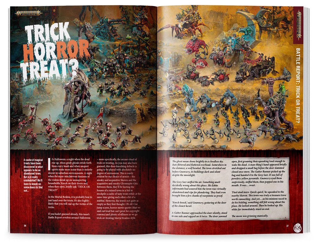 White Dwarf 529 fête Halloween avec un Battle Report Gloomspite Gitz vs Skavens, une galerie horrifique, une Masterclass Orks et de nouvelles règles Brawlers of Behemat.