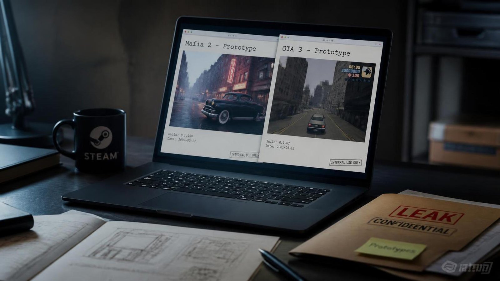 Illustration éditoriale de Fuite Steam géante: prototypes de Mafia 2 et GTA 3 révélés
