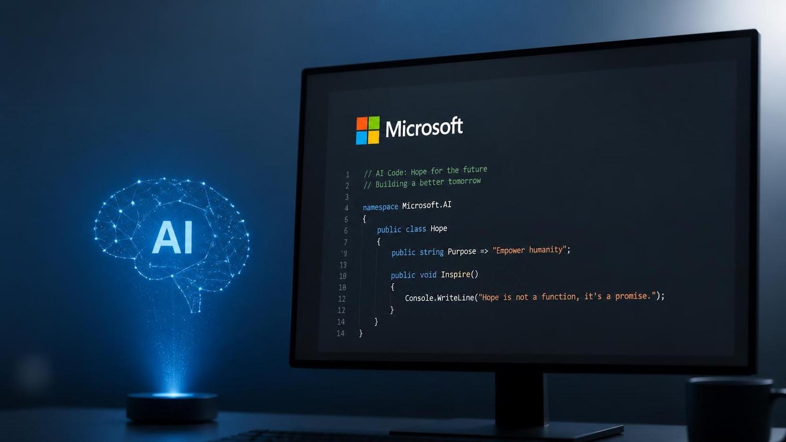 Illustration éditoriale de No, AI, you are not human : Microsoft publie un code IA porteur d’espoir