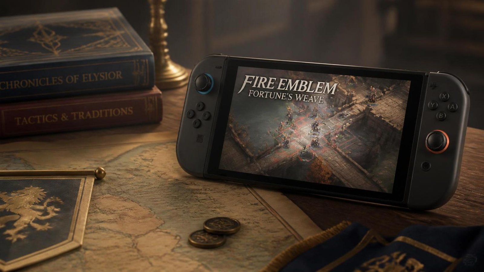 Illustration éditoriale de Fire Emblem: Fortune's Weave, stratégie dense sur Switch 2