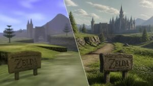 Illustration éditoriale de Zelda Ocarina of Time : comparatif visuel ancien vs nouveau