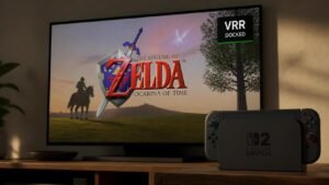Illustration éditoriale de Zelda Ocarina of Time arrive sur Switch 2 avec VRR en docké