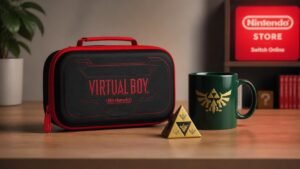 Illustration éditoriale de Nintendo Store Switch Online : goodies Zelda et étui Virtual Boy