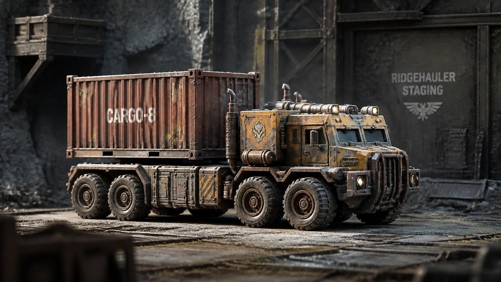 Illustration éditoriale de Necromunda: Miniatures Showcase – conversions Cargo-8 Ridgehaulers