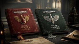Illustration éditoriale de Warhammer 40,000 Space Marine: détachements Blood et Dark Angels mis à jour