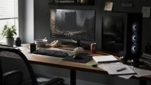 Illustration éditoriale de Desktops are meant to be messy célèbre les bureaux PC désordonnés