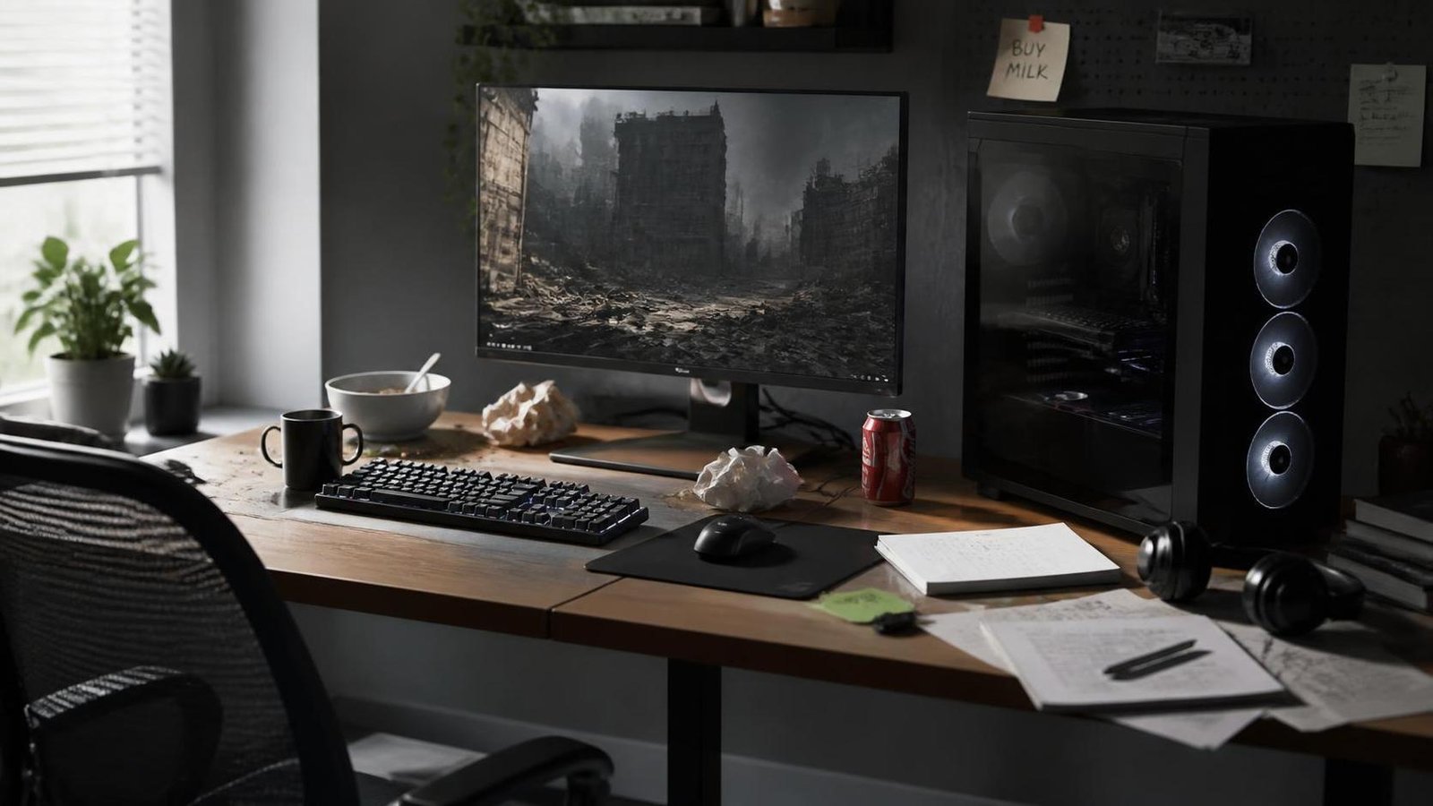 Illustration éditoriale de Desktops are meant to be messy célèbre les bureaux PC désordonnés