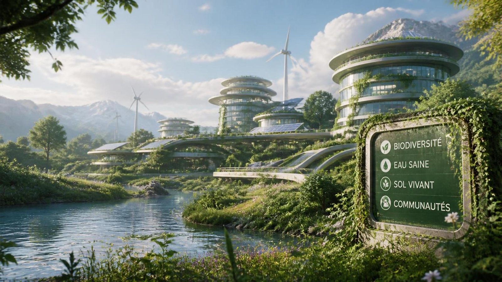 Illustration éditoriale de BioEden : du 4X au 4R, un futur solarpunk axé restauration