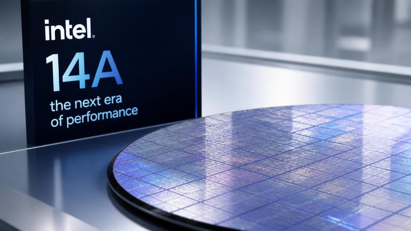 Illustration éditoriale de Intel 14A évalué par Apple, Nvidia, Google et Microsoft pour 2028