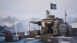 Illustration éditoriale de Arc Raiders présente Frozen Trails avec avant-postes personnalisables