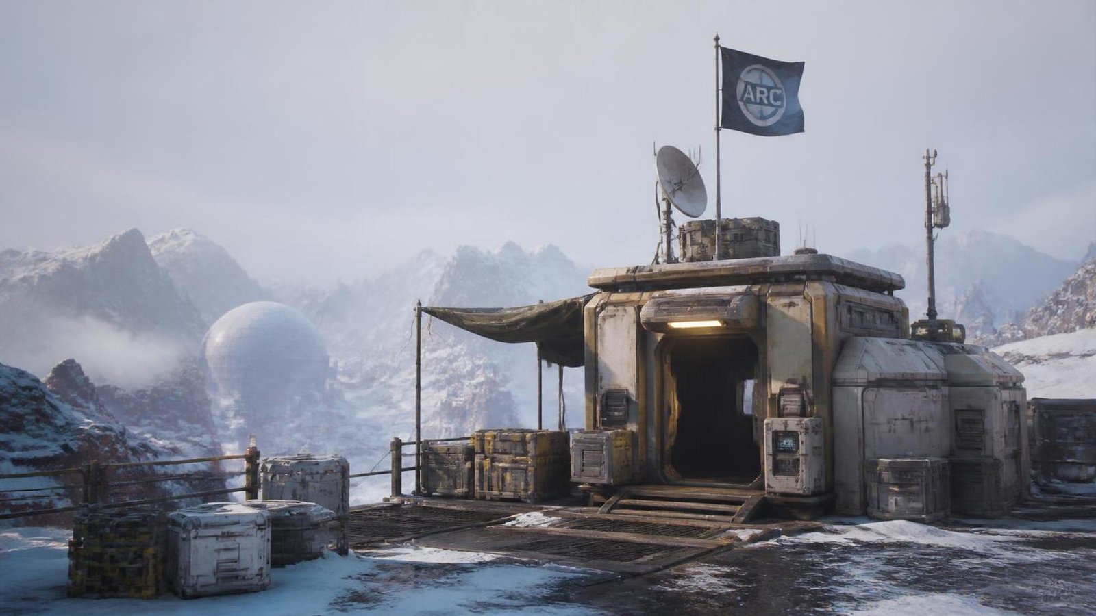 Illustration éditoriale de Arc Raiders présente Frozen Trails avec avant-postes personnalisables