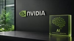 Illustration éditoriale de Nvidia et l’IA : Jensen Huang prône un optimisme responsable