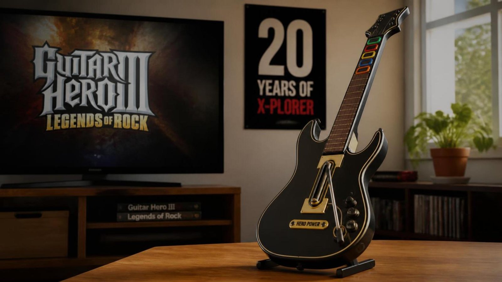Illustration éditoriale de Guitar Hero 3 célèbre la X-Plorer pour ses 20 ans et sa longévité