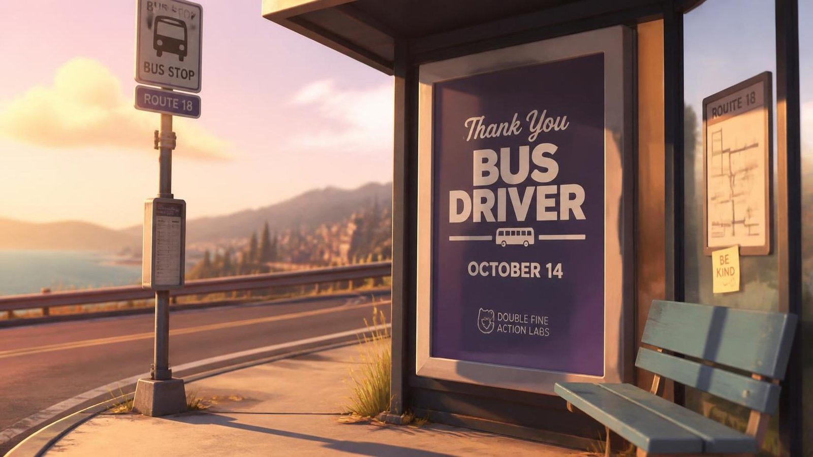 Illustration éditoriale de Thank You Bus Driver sort le 14 octobre sous Double Fine Action Labs