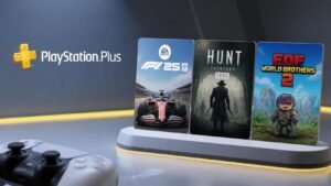 Illustration éditoriale de PlayStation Plus octobre : F1 25, Hunt Showdown 1896 et EDF World Brothers 2 disponibles