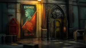Illustration éditoriale de Warhammer Necromunda : galerie d’art Escher et Goliath à découvrir