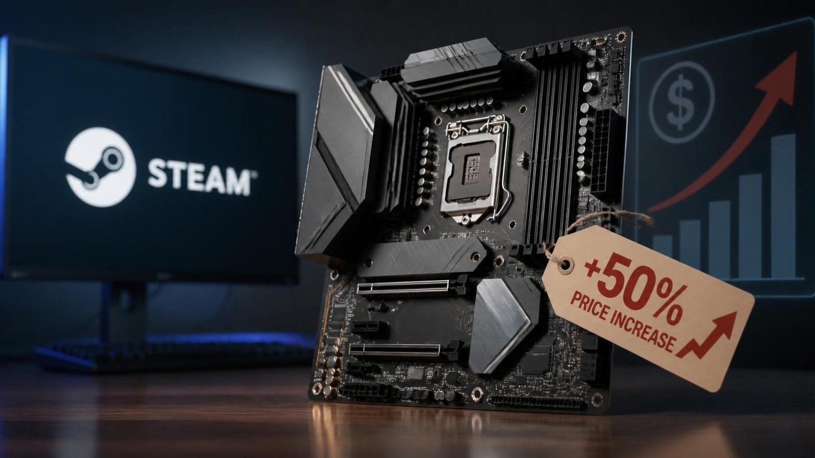Illustration éditoriale de Great, now motherboard prices might be next to spike sur Steam : coûts en hausse de 50%