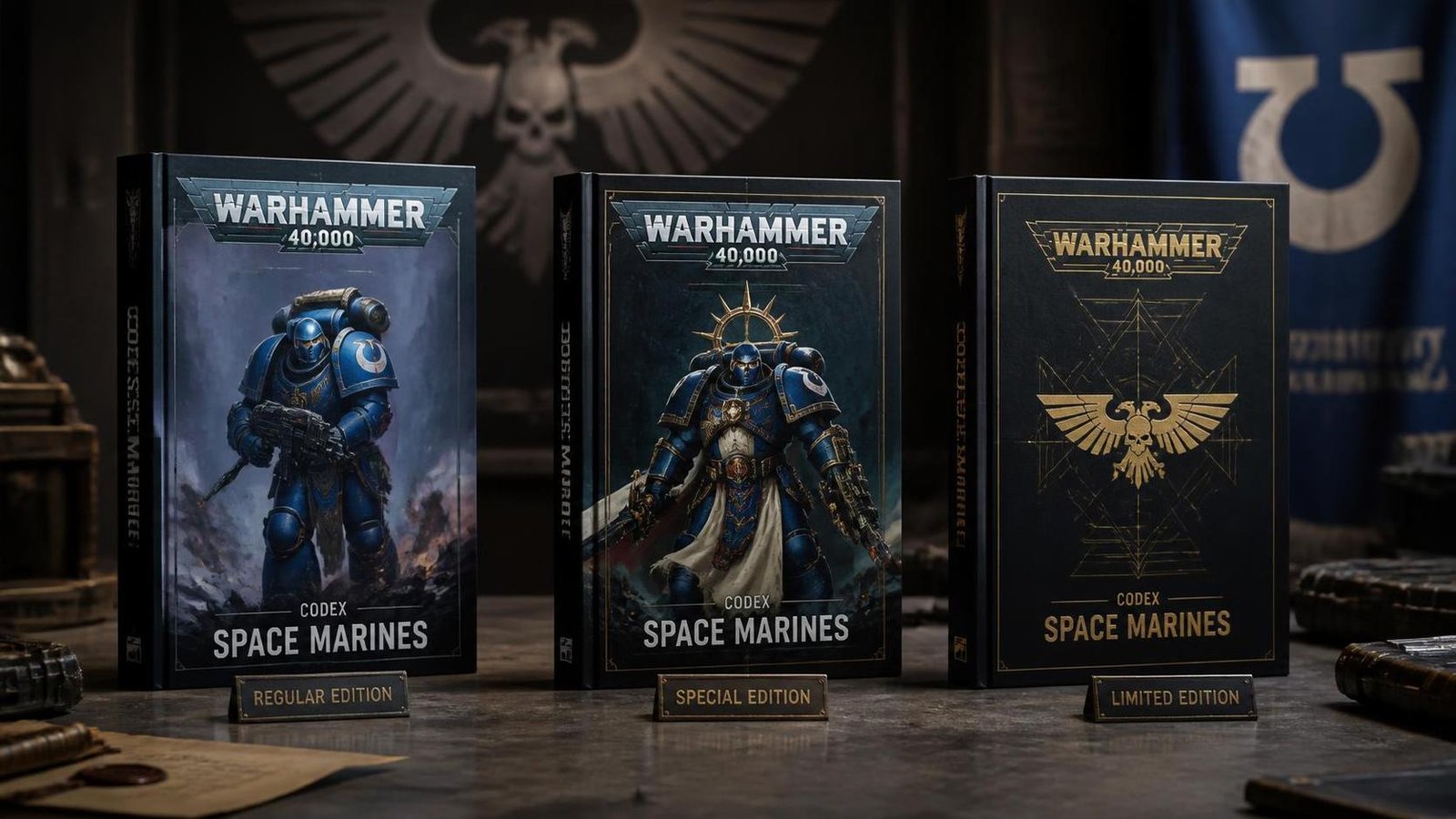 Illustration éditoriale de Codex: Space Marines dévoile ses éditions Regular, Special et Limited