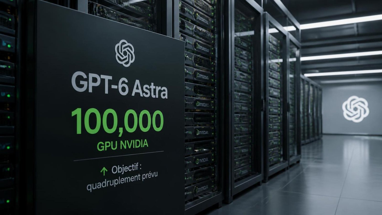 Illustration éditoriale de GPT-6 Astra : 100 000 GPU Nvidia pour l’entraîner, quadruplement prévu