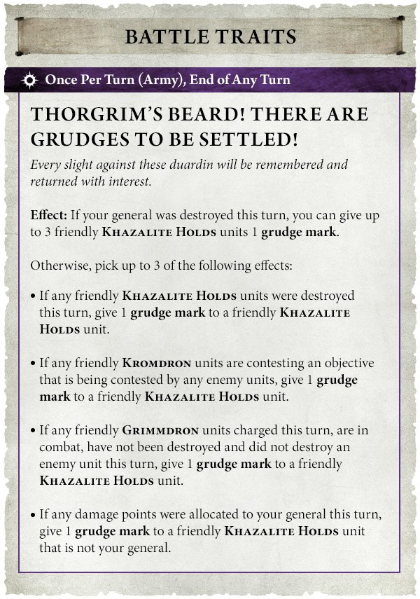 Les Khazalite Holds dévoilent leurs Grudge Marks dans Age of Sigmar : rancunes, bonus d’unités, Valayan Guardians, Clangunners et nouvelles prières.