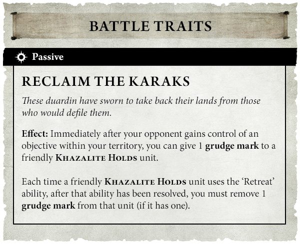 Les Khazalite Holds dévoilent leurs Grudge Marks dans Age of Sigmar : rancunes, bonus d’unités, Valayan Guardians, Clangunners et nouvelles prières.