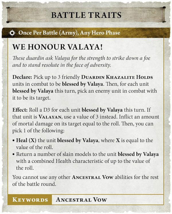 Les Khazalite Holds dévoilent leurs Ancestral Vows dans Age of Sigmar : Valaya, Grimnir, Inghilde, Grungni et Grombrindal offrent cinq puissants bonus uniques.