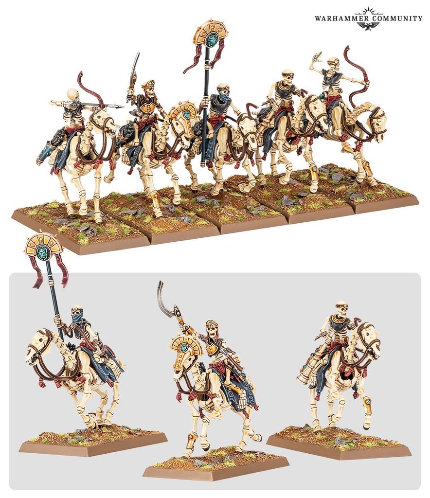 Games Workshop dévoile un nouveau kit de 10 Cavaliers Squelettes pour les Rois des Tombes, montables en cavaliers ou archers à cheval dans The Old World.