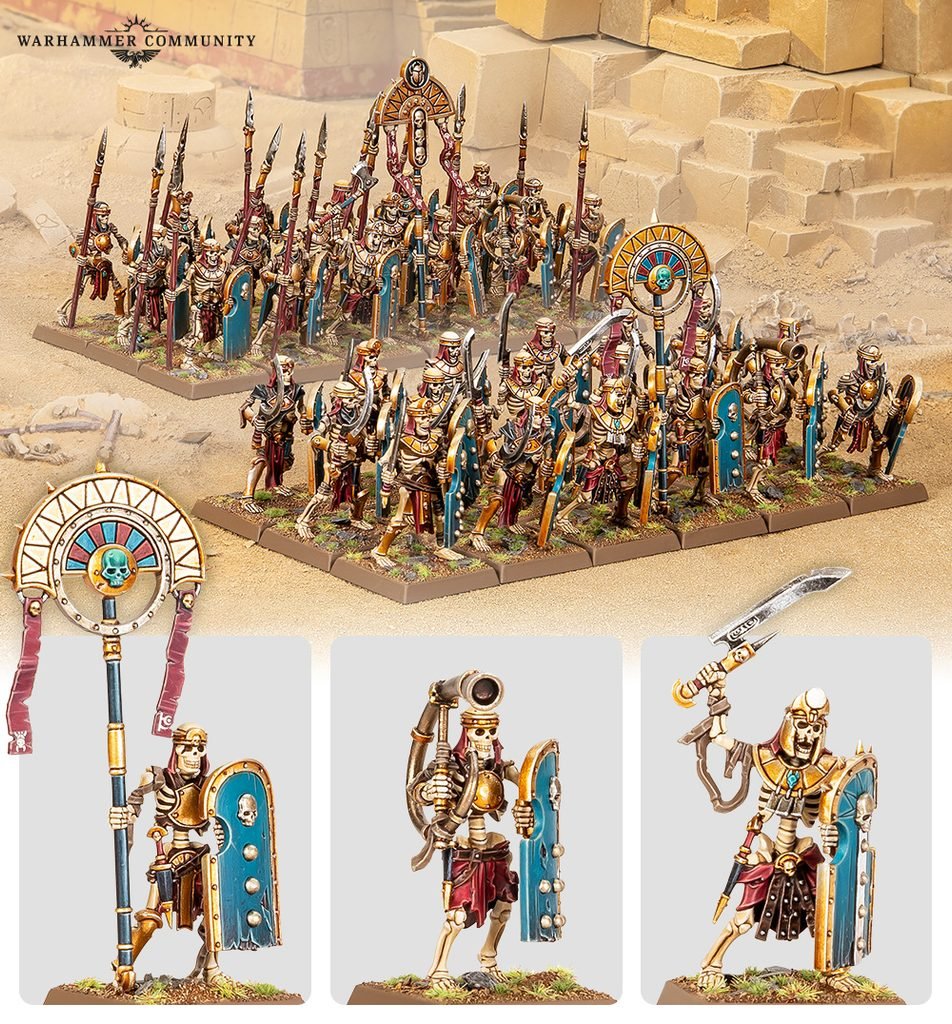 Games Workshop dévoile la conception des nouveaux Rois des Tombes : squelettes modernisés, montage simplifié, nouveaux chars, décalcomanies et détails de Nehekhara.