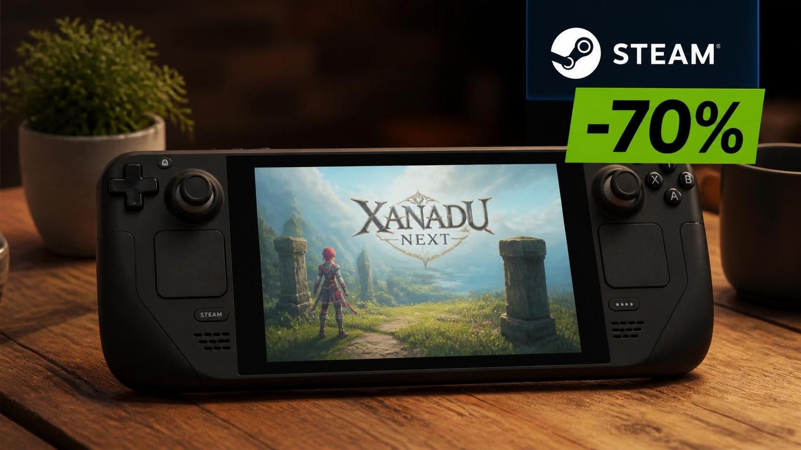 Illustration éditoriale de Xanadu Next en promo Steam à -70% et jouable sur Steam Deck