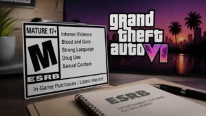 Illustration éditoriale de GTA 6: l’ESRB détaille une classification M et contenu mature