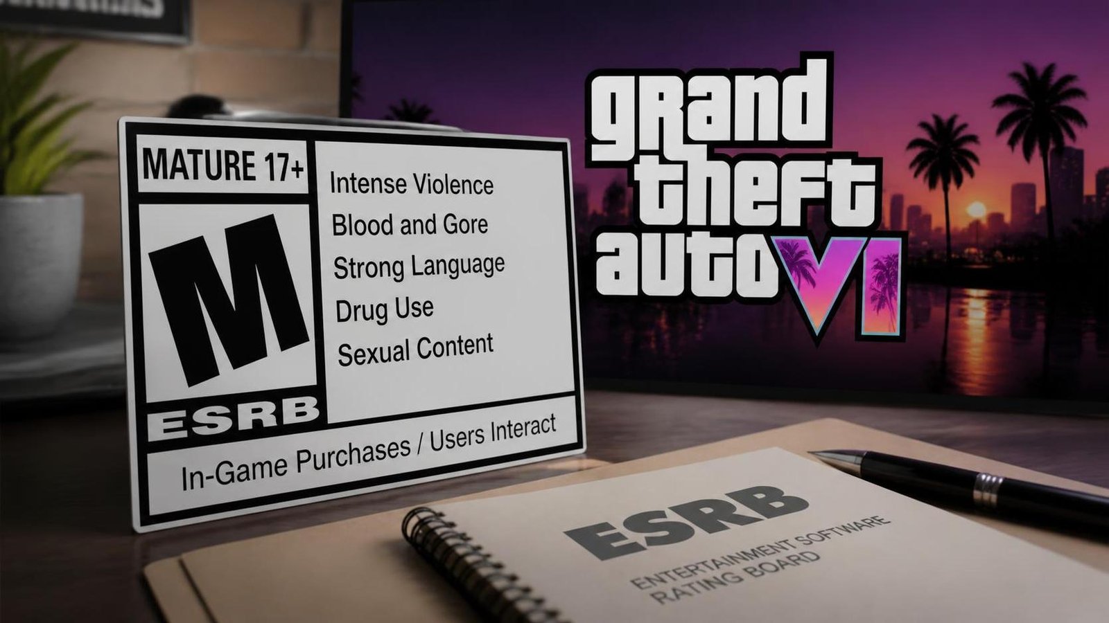 Illustration éditoriale de GTA 6: l’ESRB détaille une classification M et contenu mature
