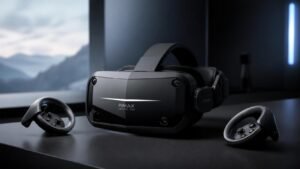 Illustration éditoriale de Pimax Crystal Pro dévoilé : casque VR sans fil, fovéation et nouveaux contrôleurs