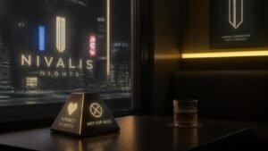 Illustration éditoriale de Nivalis Nights refuse les romances transactionnelles et mise sur l’ambiguïté
