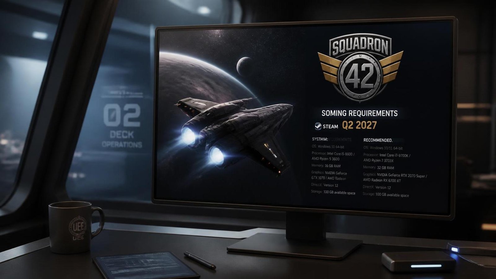 Illustration éditoriale de Squadron 42 arrive sur Steam avec date Q2 2027 et config requise