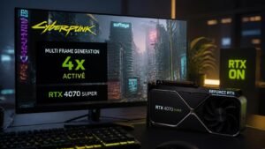 Illustration éditoriale de Cyberpunk 2077 : Multi Frame Generation 4x activé officieusement sur RTX 4070 Super