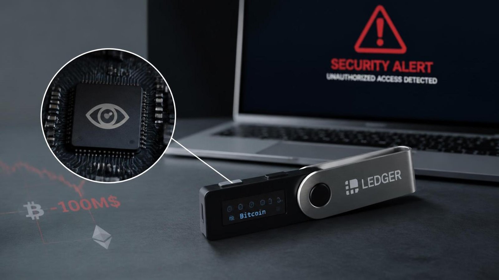 Illustration éditoriale de People are being robbed of crypto révèle une puce espionne sur Ledger, plus de 100 M$ volés