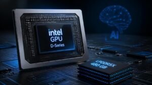Illustration éditoriale de Intel GPU D‑Series If you're upset dévoile 480 Go de LPDDR5X pour l’IA