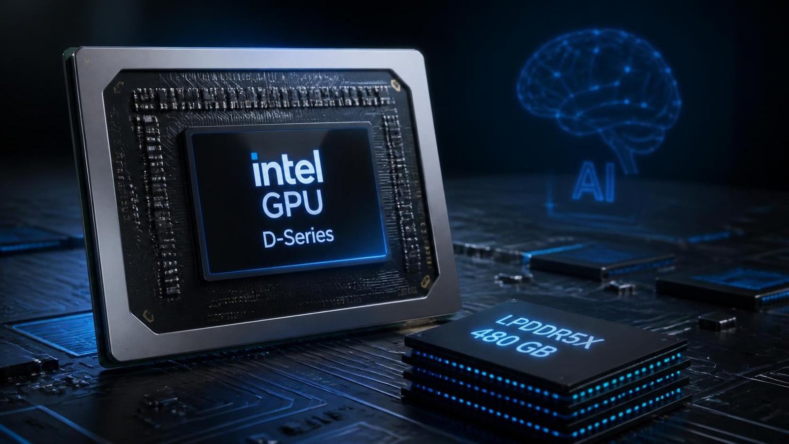 Illustration éditoriale de Intel GPU D‑Series If you're upset dévoile 480 Go de LPDDR5X pour l’IA