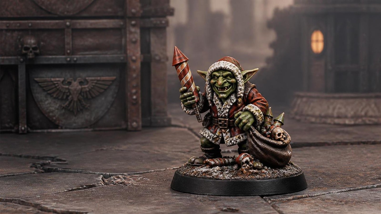 Illustration éditoriale de Warhammer 40,000 : Da Red Gobbo revient avec une figurine festive