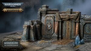 Illustration éditoriale de Warhammer 40,000 et Age of Sigmar : précommandes terrain prépeint et Khazalite