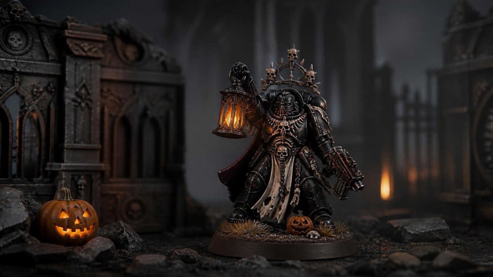 Illustration éditoriale de Warhammer 40,000 et Age of Sigmar célèbrent Halloween en figurines