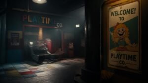 Illustration éditoriale de Escape from Playtime : bêta ouverte sur Steam, Miss Delight terrifie la fabrique