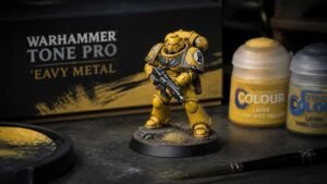 Illustration éditoriale de Warhammer Tone Pro : l’équipe ’Eavy Metal maîtrise le jaune