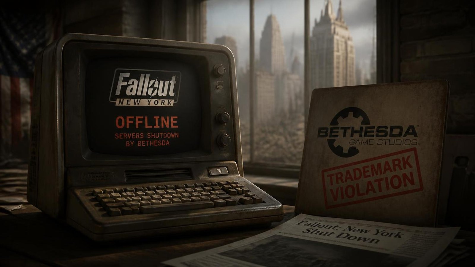 Illustration éditoriale de Fallout: New York forcé offline par Bethesda pour violation de marque