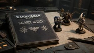 Illustration éditoriale de Warhammer 40,000 : mise à jour d’équilibrage pour Chaos, Imperium et Xenos